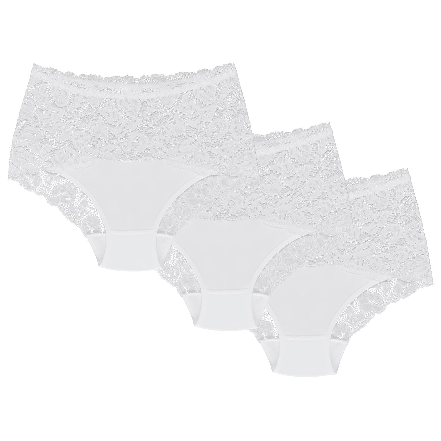 Wolbar Women's Lace WB414 Briefs 3-Pack, White,L
