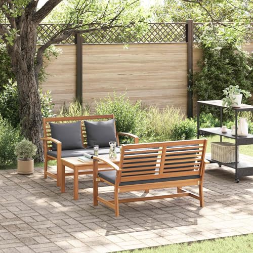 Ensemble de meubles de jardin en teck 3 pièces, canapé de jardin en teck massif, marron, avec coussin de siège pour serrure, terrasse en bois