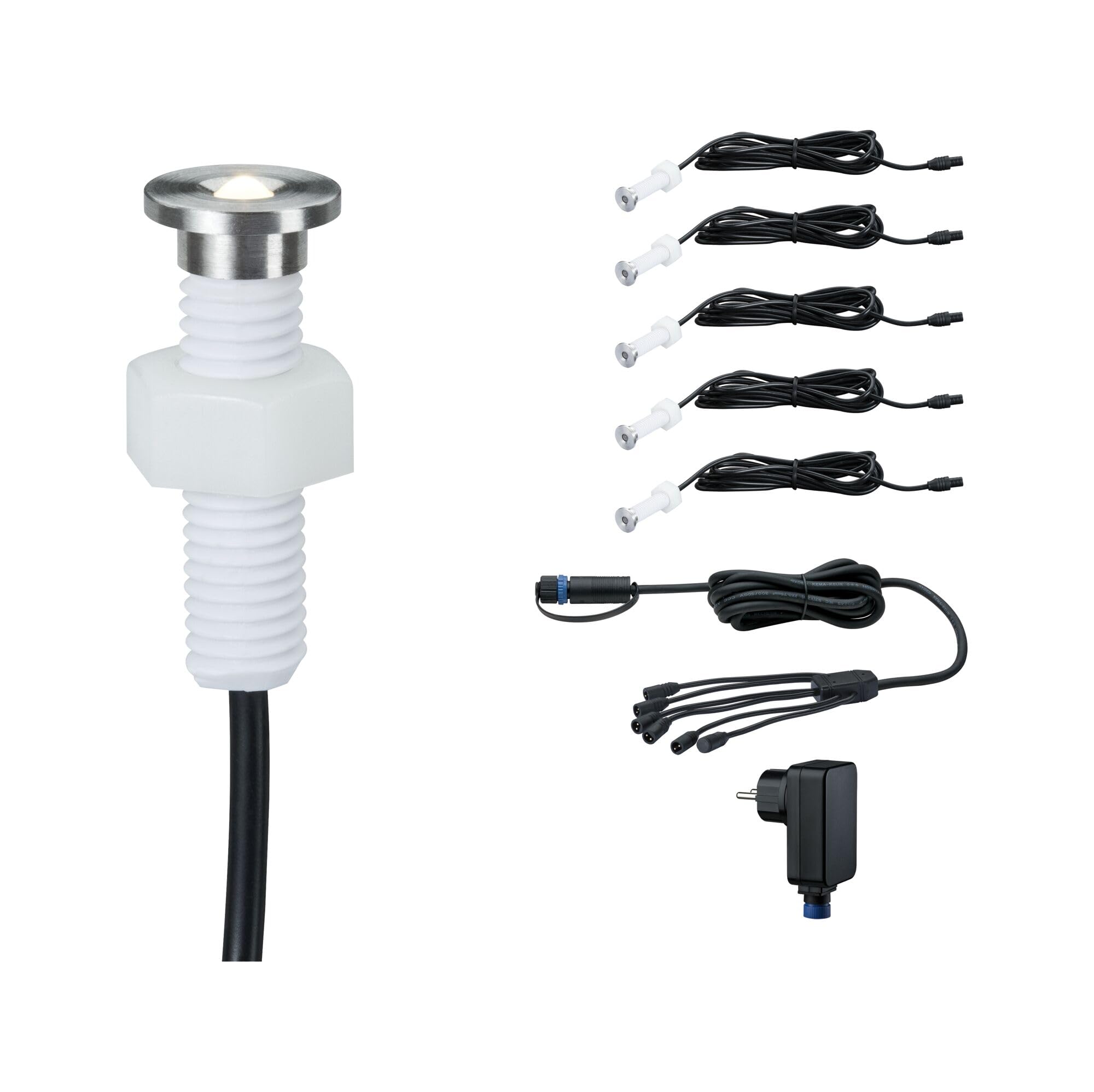 Paulmann 93695 Outdoor Plug&Shine Kit encastrés extérieur MicroPen II, 5x0,22W, (incl. driver), IP67, 3000K, Acier inoxydable argent 4,6 x 1,5 x 4,6 cm