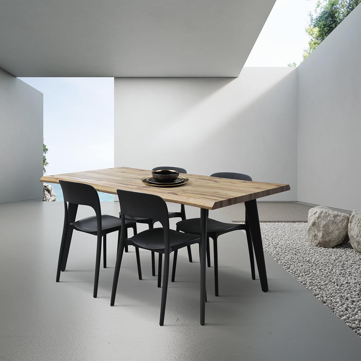 PAZZO DESIGN Tavolo Fisso Dario, Piano in MDF, Gambe Metallo Nere, Rovere, Cucina, Sala da Pranzo, Soggiorno, Ufficio, 160 x 90 x 76 cm