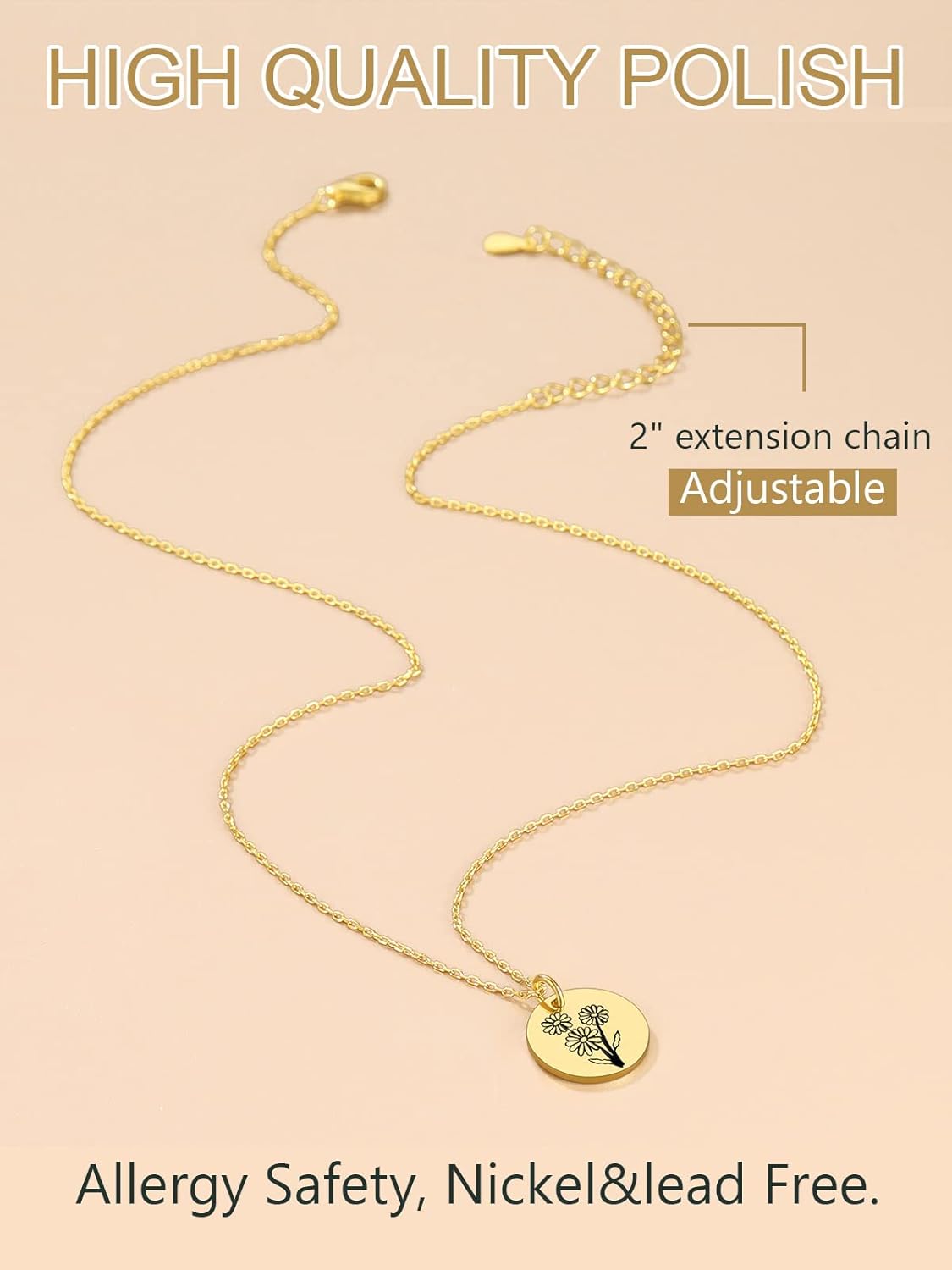 FindChic Birth Flower Disc Necklaces for Women with Birthstone Stainless Steel/Gold Plated/Sterling Silver Jan. to Dec. Guardian Month Floral Pendant Custom Engraved Dainty Jewelry + Gift Box