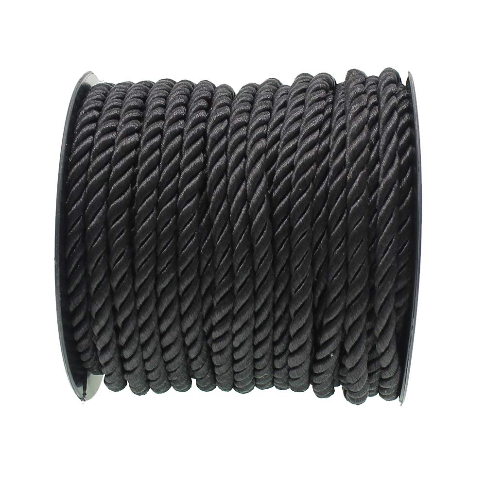5 mm 3 pleciony 20 jardów sznurek dekoracyjny skręcony satynowy sznurek poliestrowy sznurek sznurek sznurek błyszczący sznurek choker nić DIY sznurek biżuteria odkrycia GD20SC150 (czarny)