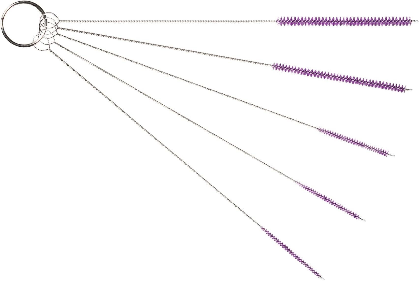 10" Tube Cleaning Brush Set, 5 Pack Small, Extra Long Nylon Straw Brushes with Flexible Handles for Bottles, Cleaning Straws, Pipe Cleaners, Keyboard, Glass, Guns, Detailing and Deep Cleaning, Purple