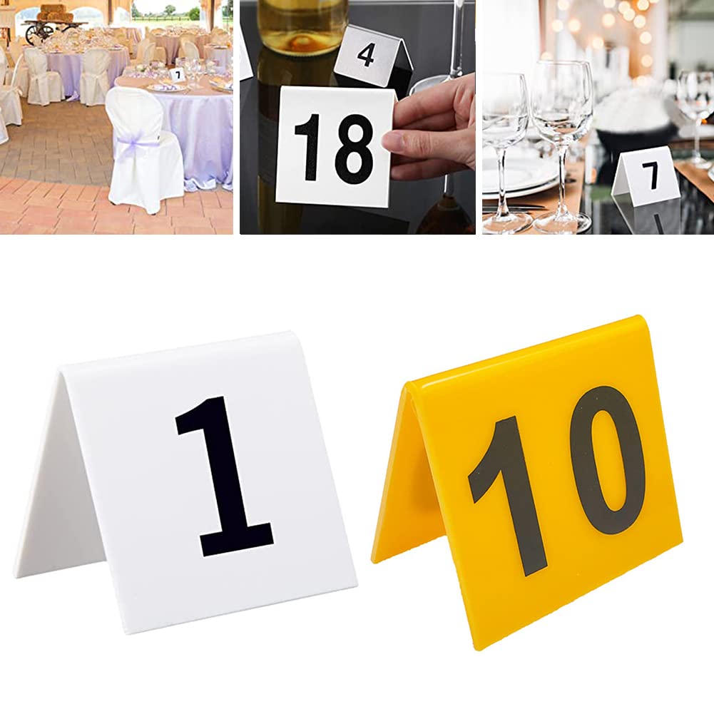 Lot 20 Plaques Numérotées Table Restaurant Triangulaires Double Face 1-20 | Acrylique Jaune | Marque-Place Professionnel