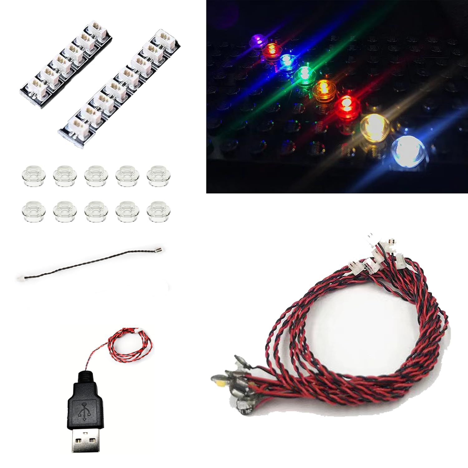 10 PCS/Pack Colorful LED Lighting Kit, DIY Brick Lighting Brick, Compatible with Lego Building Blocks Models, Led Light Accessories USB Power (White)