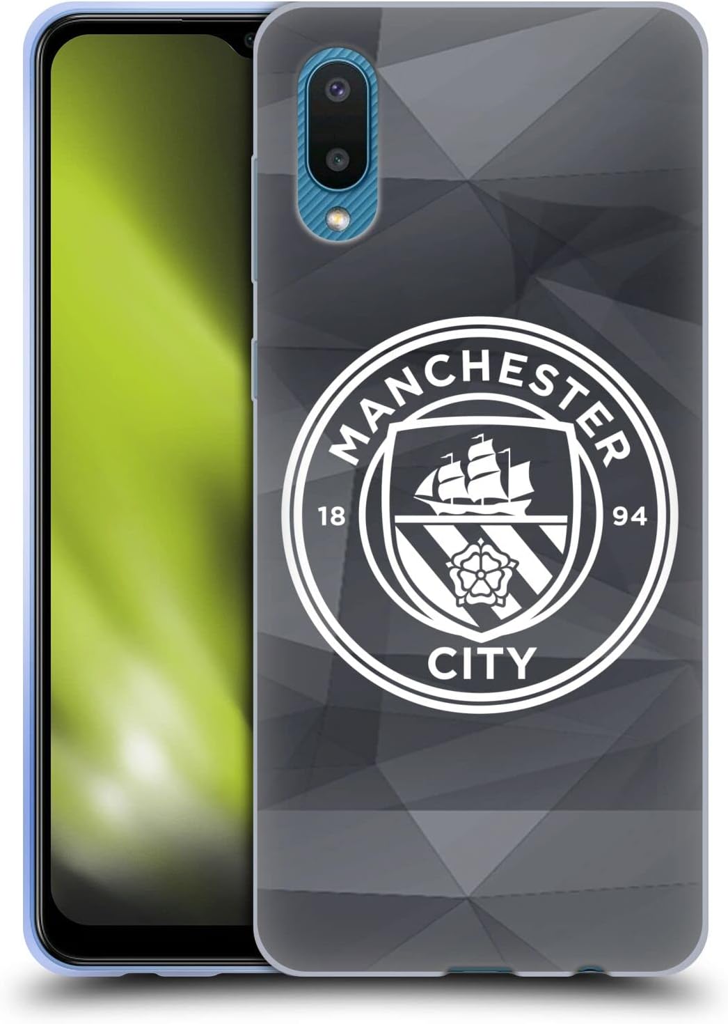 Head Case Designs Officially Licensed Manchester City Man City FC Black White Mono Badge Geometric Gel Case [Military Grade Protection] Compatible With Samsung Galaxy A02/M02 (2021)