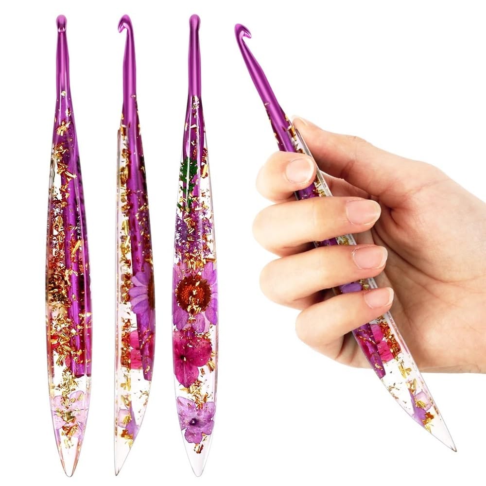 Kits de Ganchos Ganchillo con Estampado Floral Resina epoxi, Accesorios Agujas extendidos for Tejer a Mano, 9 Uds./1 ud(9pcs)