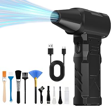 Compressed Air Duster-100000RPM Electric Air Duster for PC&Keyboard Cleaning,3-Speed Cordless Turbo Fan Rechargeable Reusable Compressed Air Blaster, Air Bed, Outdoors, Home.X3