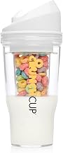 CRUNCHCUP Original Portable Cereal Cup To Go 260 + 250 ml for Healthy Breakfast on the Go No Spoon or Bowl Needed, for Cereal Milk Drinking Yoghurt Protein Shake Adults Children White