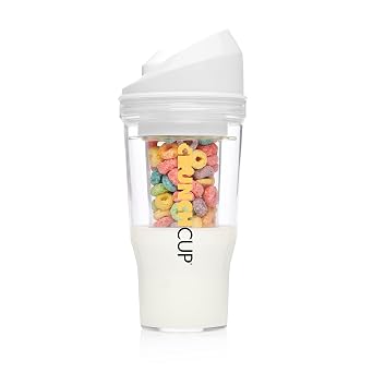 CRUNCHCUP XL Portable Cereal Cup for Breakfast On the Go - White | Skip the Spoon and Bowl - Designed for a quick, convenient breakfast at home, on the go, or during busy mornings.