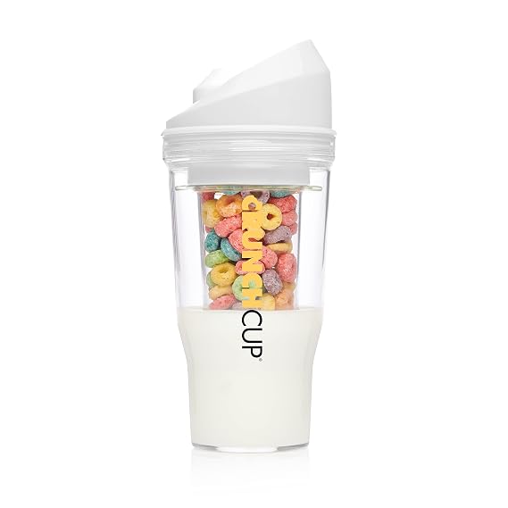 CRUNCHCUP XL Portable Cereal Cup for Breakfast On the Go - White | Skip the Spoon and Bowl - Designed for a quick, convenient breakfast at home, on the go, or during busy mornings.