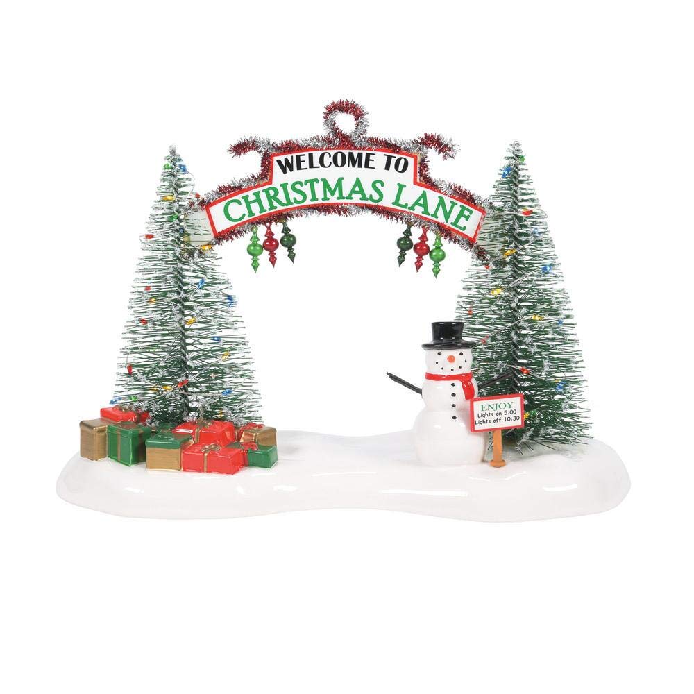 Snow Village Accessories Welcome to Christmas Lane Festive Gate Lit Figurine, 7.48 Inch, Multicolor