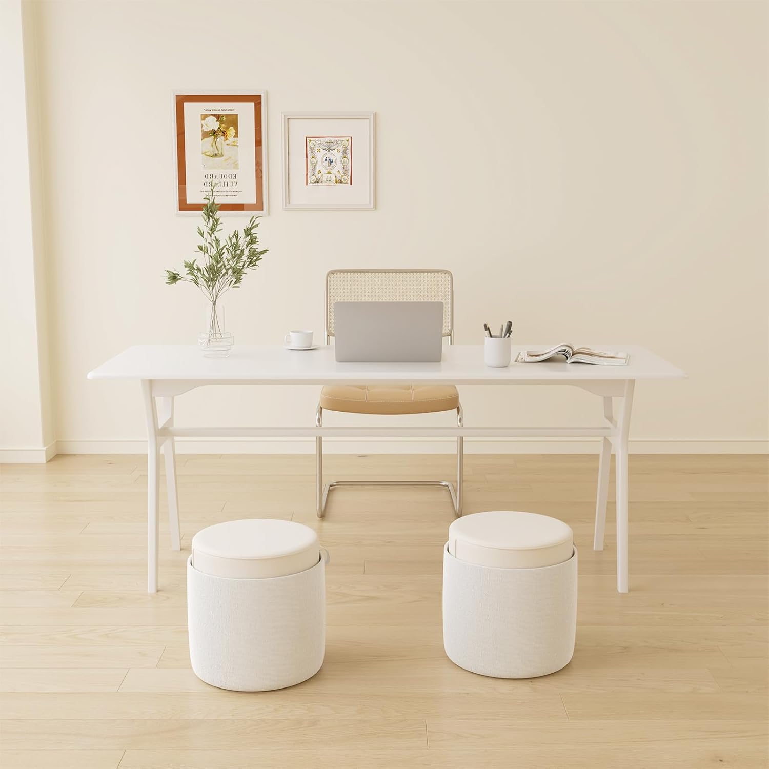 Solid Wood Study Desk - 63" Double Long Computer Table for Home Office, 2-Person PC Workstation, White