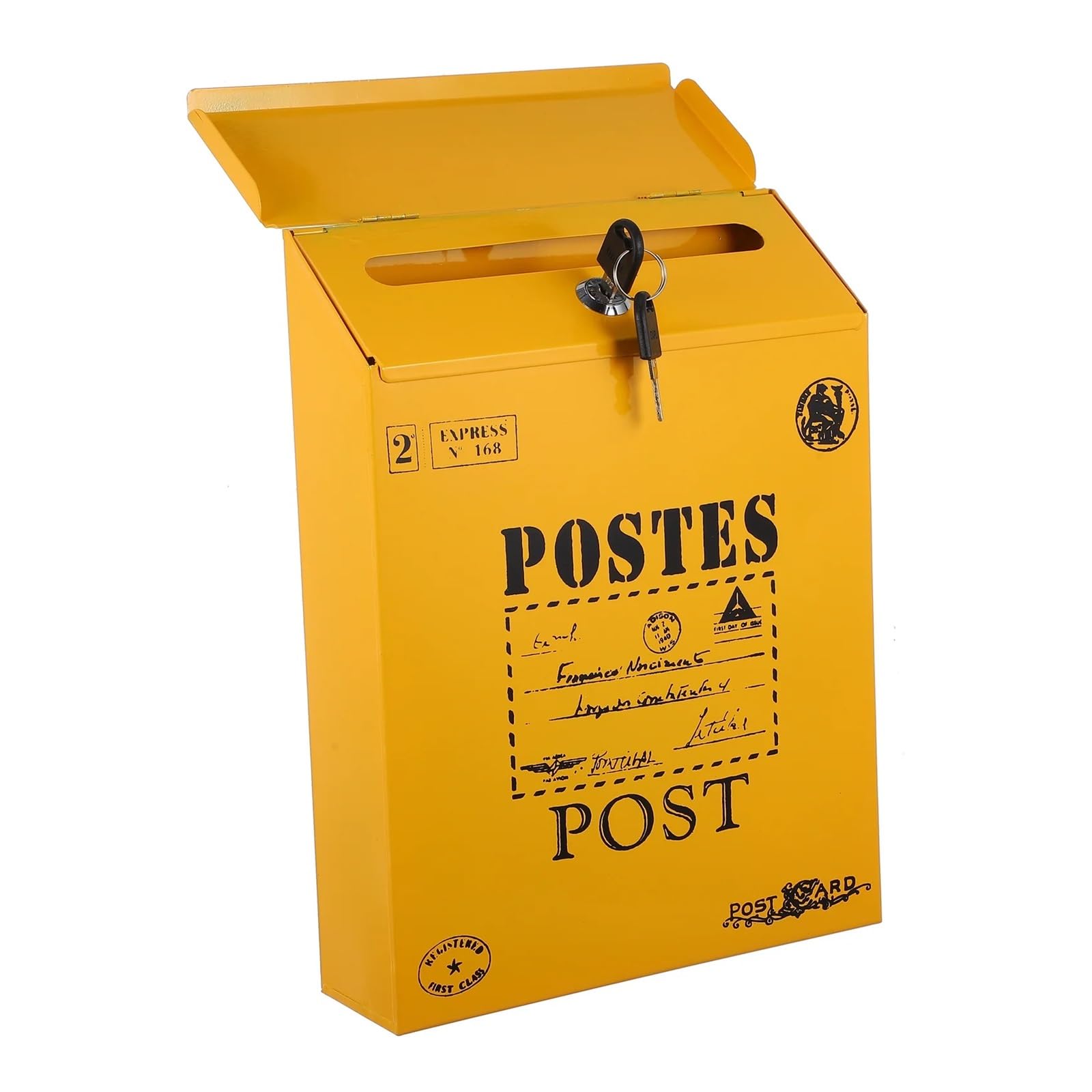 Locking Mail Box for Outside, Wall Mount Mailbox Lockable Farmhouse Multicolor(Yellow)