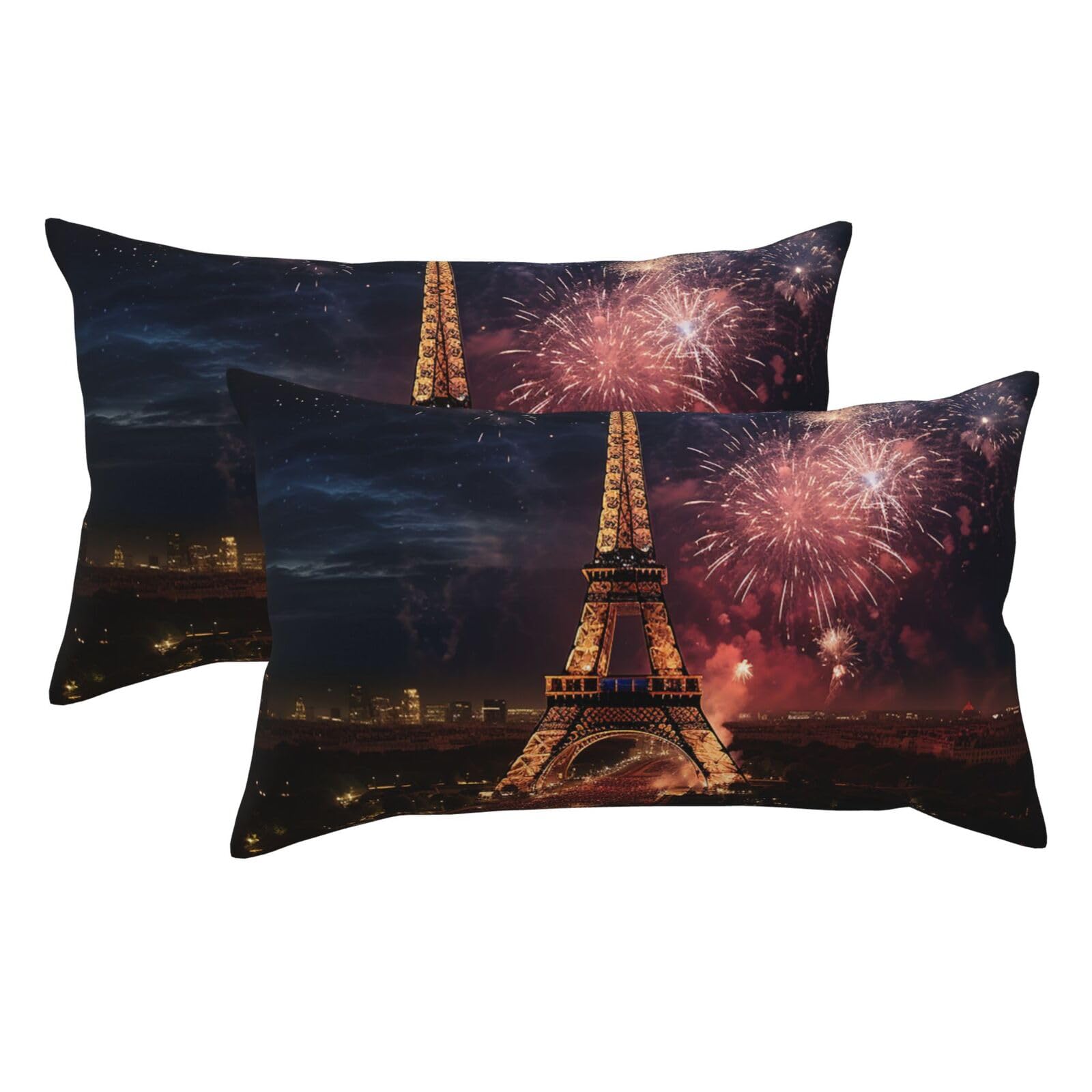 2 Pack King Pillow Cases with Hidden Zipper, Soft Breathable Pillow Covers for Hair and Skin, Eiffel Tower Fireworks Pillowcases 20"x36" Bed Pillow Protectors Cover for Sleeping Gifts