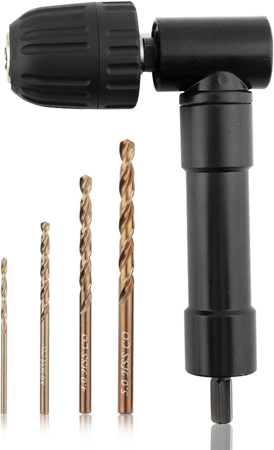 90 Degree Right Angle Drill Adapter with 4 Pcs Drill Bit,0.8-10mm Right Angle Bend Extension for Driving Screws in Tight Spaces Fit for Home Repairs and Crafting making(Black)