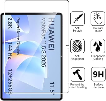 2 Pack Screen Protector for HUAWEI MatePad 11.5 S 2026, HD Clear, 9H Hardness, Anti-Scratch, Shatterproof, No Bubbles Touch Sensitivity Anti-Fingerprint Tempered Glass