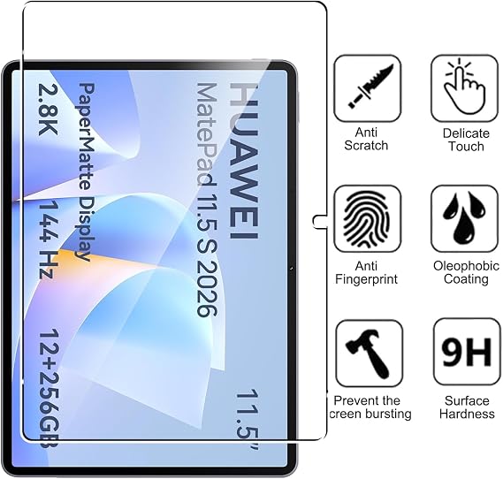 2 Pack Screen Protector for HUAWEI MatePad 11.5 S 2026, HD Clear, 9H Hardness, Anti-Scratch, Shatterproof, No Bubbles Touch Sensitivity Anti-Fingerprint Tempered Glass