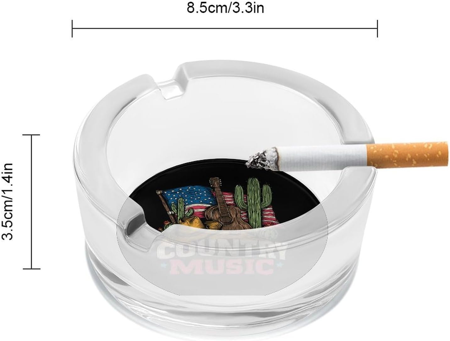 U.S.A. Country Music Cigarettes Ash Tray Glass Cigar Ashtray Office Car | Fashion Round Clear Crystal Home Decor Round 3 Slots Patio