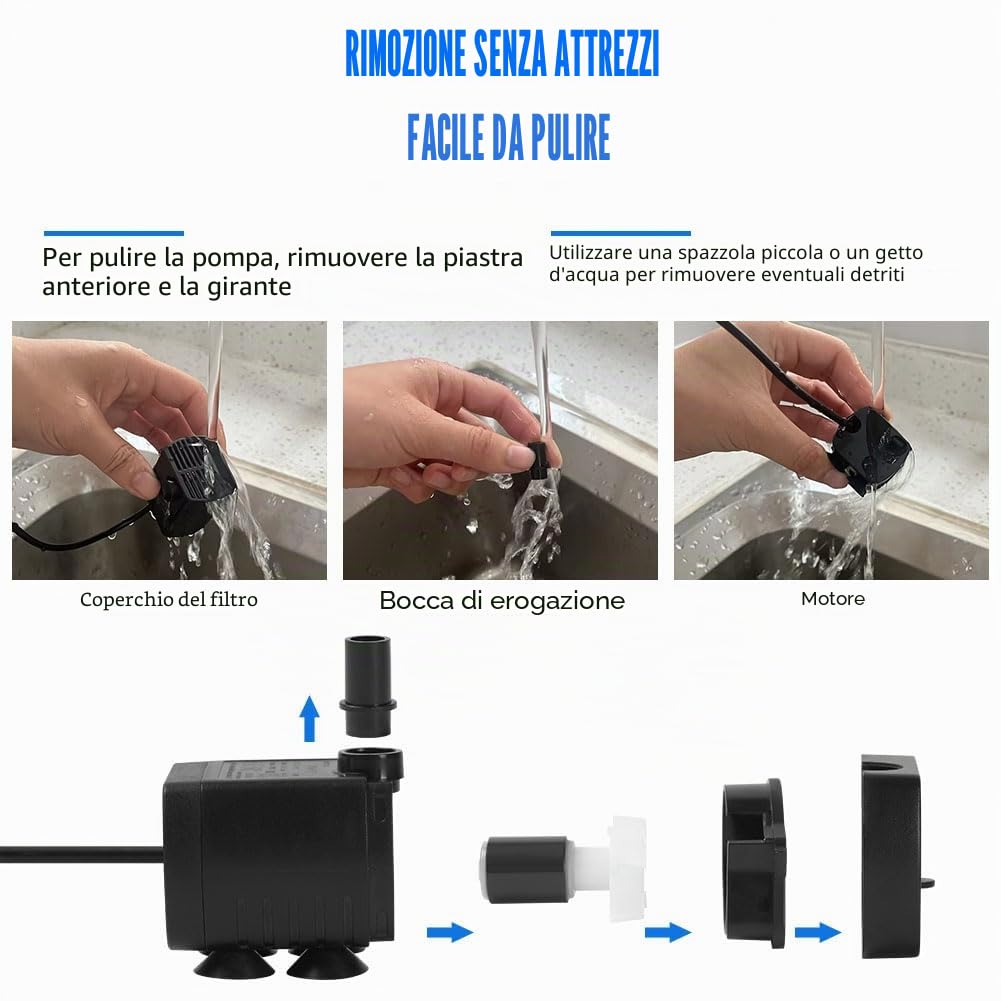flintronic Pompa Fontanella per Gatti, 3W Pompa Dell'Acqua Per Animali Domestici, Pompe Per Acquario USB, Motorino Pompetta Acqua Presepe, 3.5-9V 1-3W (0.4-1.5m) 200L/H, Super Silenziosa