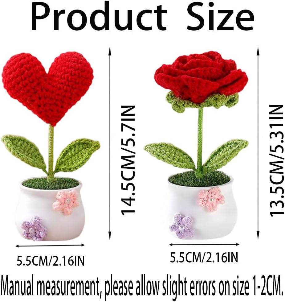 Mini Potted Artificial Plants Crochet Handmade Kintting Flowers for Office Desk Decor and Shelf Decor- for Gift, Birthday - Image 2