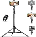 UBeesize 62" Phone Tripod & Selfie Stick with Wireless Remote and Phone Holder, Compatible with iPhone and Android for Selfies, Video Recording, and Live Streaming(Black)