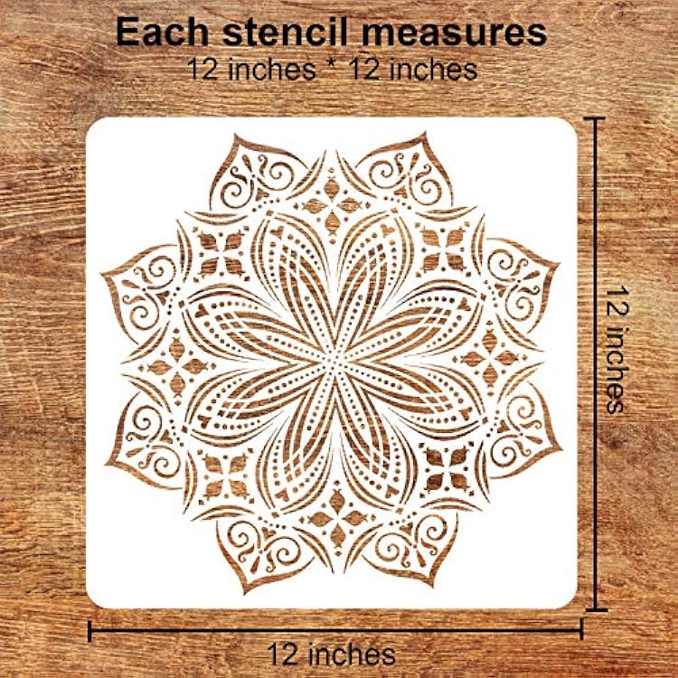 Eunvabir 9 Pack 12x12'' Mandala Stencils for Painting on Wood, Floor, Wall, Tile Fabric, Reusable Furniture Stencils Painting Template