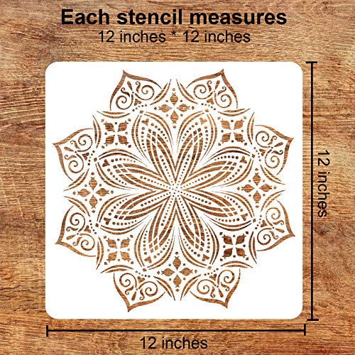image for Eunvabir 9 Pack 12x12'' Mandala Stencils for Painting on Wood, Floor, 