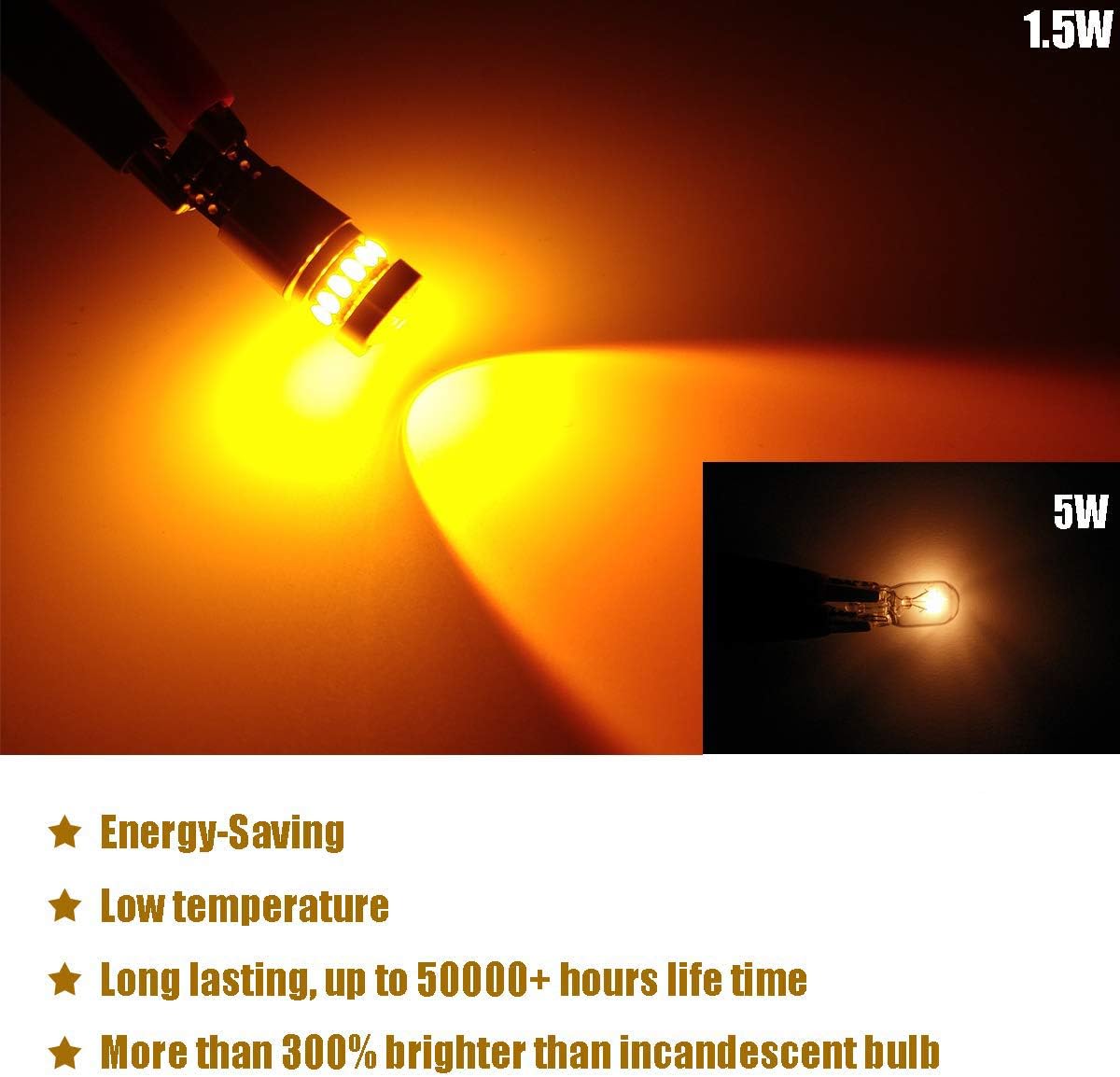 KISLED 12-24V Super Bright 194 912 921 168 175 2825 W5W T10 LED Bulbs with Projectors for Side Marker Cargo High Mount 3rd Brake Lights, Amber Yellow image 3