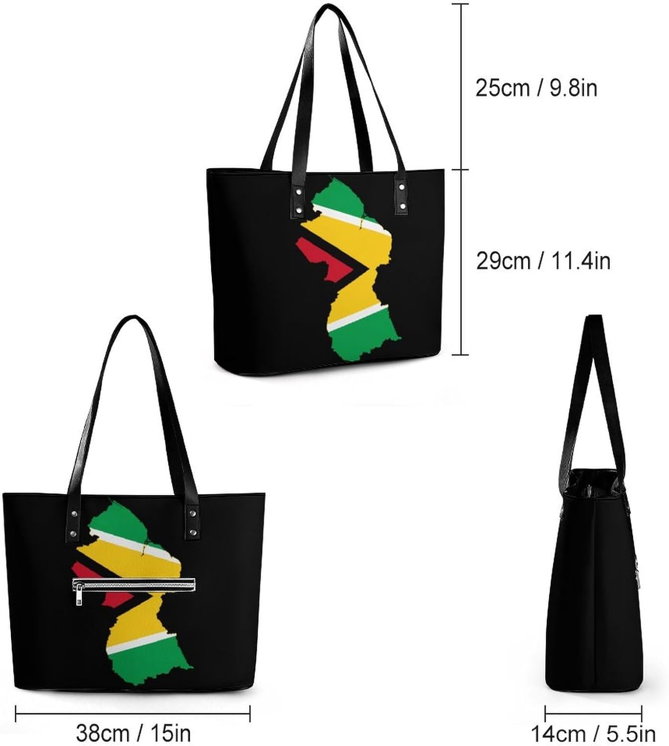 Flag Map of Guyana Women's Satchel Handbags Tote Shoulder Bag Purses for Travel Shopping Work