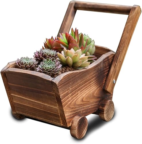 Miniatura 9 de Yardwe Maceta al aire libre Planta de madera Carro Forma de Carro Suculentas Maceta Carnosa Decoración del Hogar Agujeros de drenaje Cuenca del