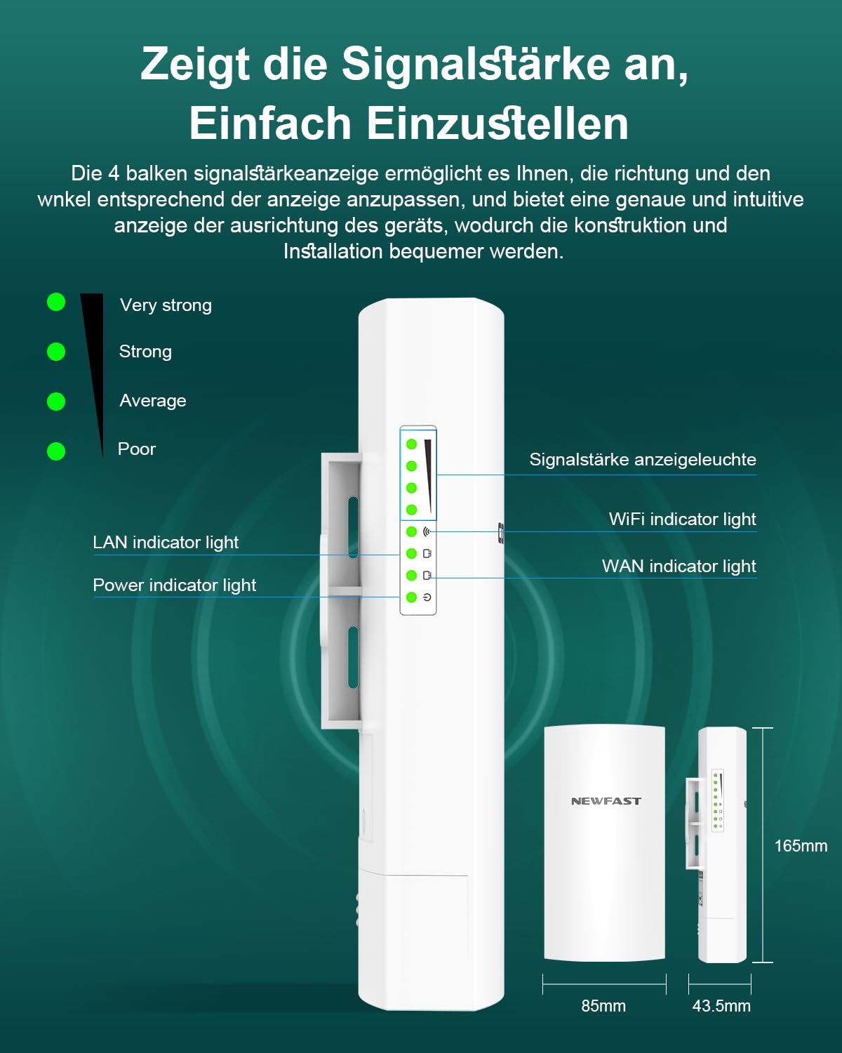 NEWFAST Outdoor CPE,300Mbps Neuester Outdoor WLAN Access Point Für Bauernhof,WLAN Bridge mit 11dBi Antenne,5.8G 3KM Getriebe stabil,48V POE Power,Wasserdicht,Supports Bridge/AP/Repeater/Routing Modus