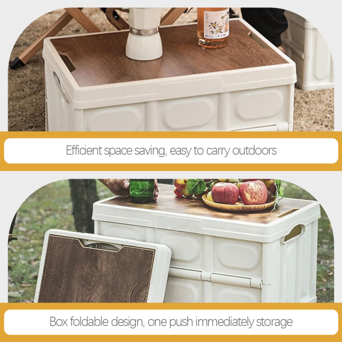 Caja de Almacenamiento Plegable de Madera y Pp, Apilable, Gran Capacidad