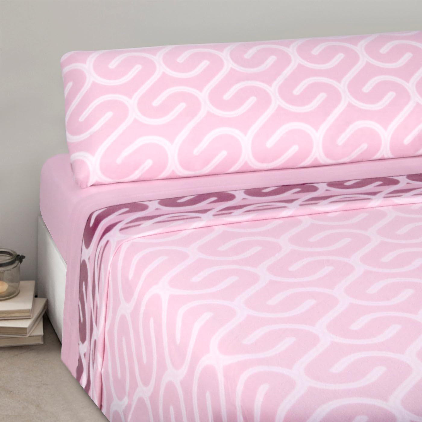 MERCURY TEXTIL- Juego Sábanas 3 Piezas Invierno, Sabanas Polar Pirineo Térmica. Incluye Bajera Ajustable, Encimera y Funda Almohada. (Invierno Curvas Rosa, Cama 150CM)