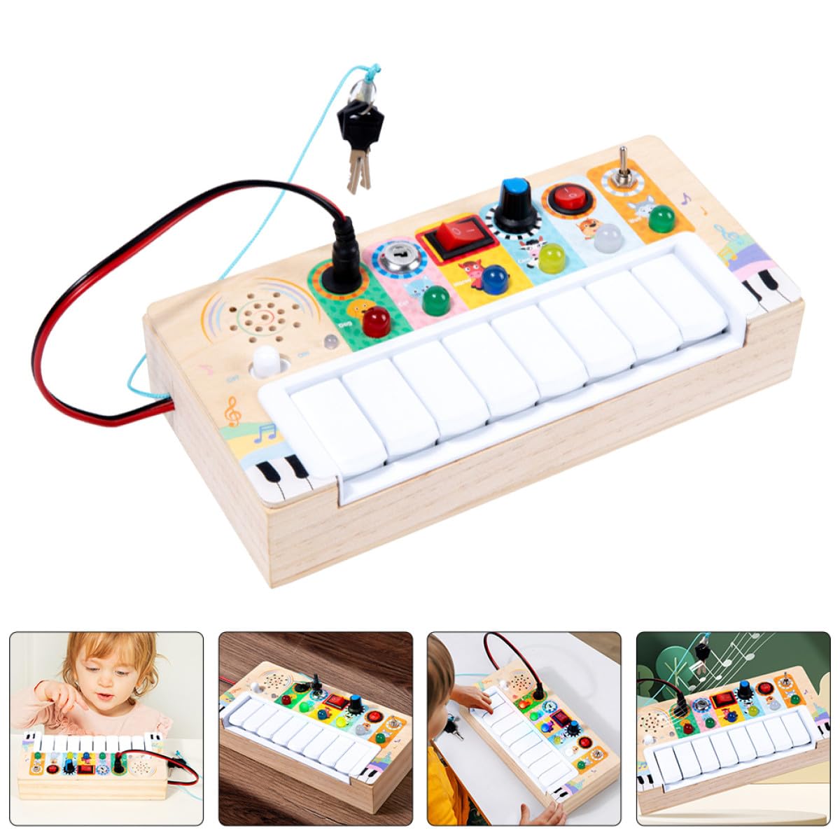 Abaodam Juguete Electrónico Musical para Niños de Madera Color Caqui, Portátil y Seguro para Interiores, Adecuado para Aprender Música y Desarrollo Infantil