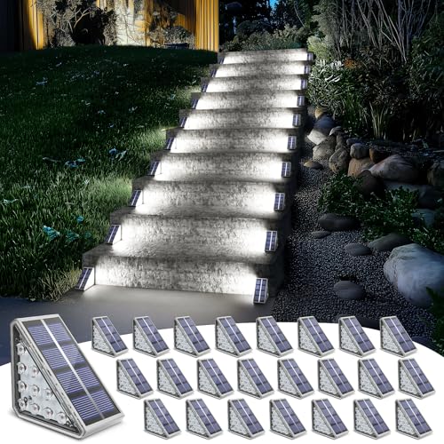 Image of NIORSUN Outdoor Step Lights, 24 Pack Solar Stair Lights Outdoor Waterproof IP67 Auto On Off, Solar Lights for Steps,Stair,Patio,Yard,Porch,Front Door,Sidewalk,Deck Decor,Cool White