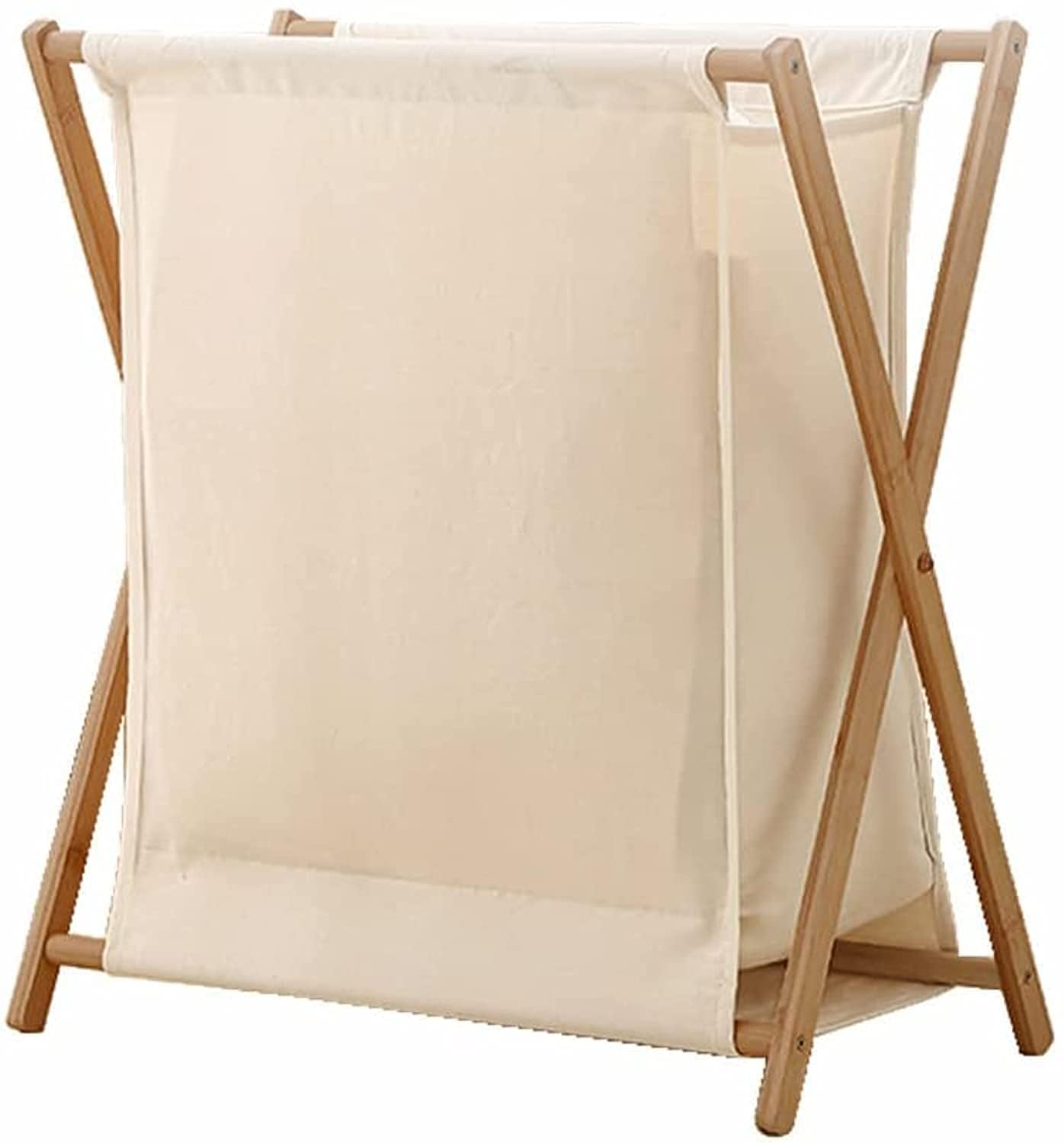 KameetyCollapsible Bamboo Wood Laundry Hamper, Wooden X Frame Foldable Laundry Basket, Clothes Sorter Organizer with Linen Canvas Laundry Bag for Bedroom or Bathroom