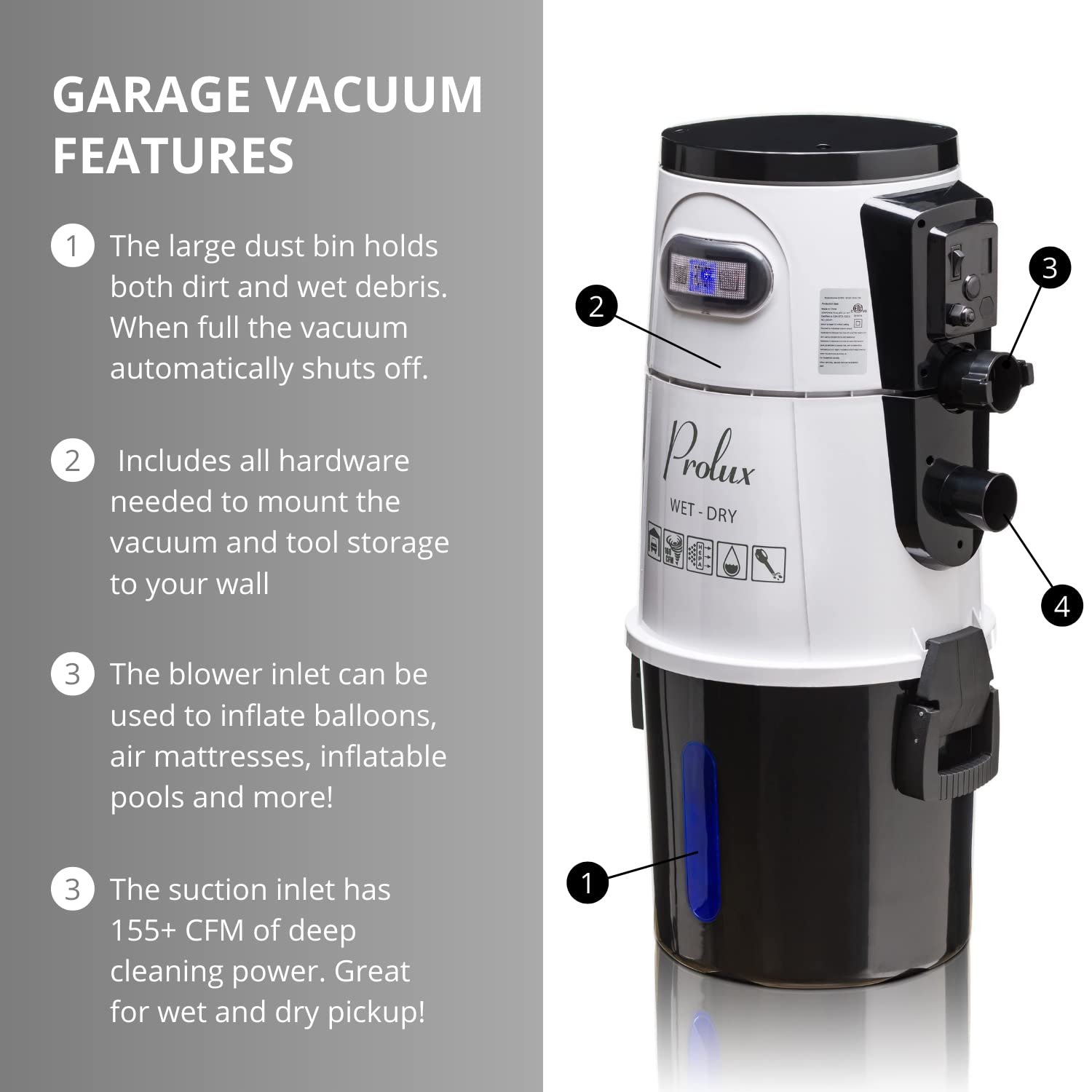 Prolux Professional Wet/Dry Garage Vacuum with Vehicle Detail Kit and