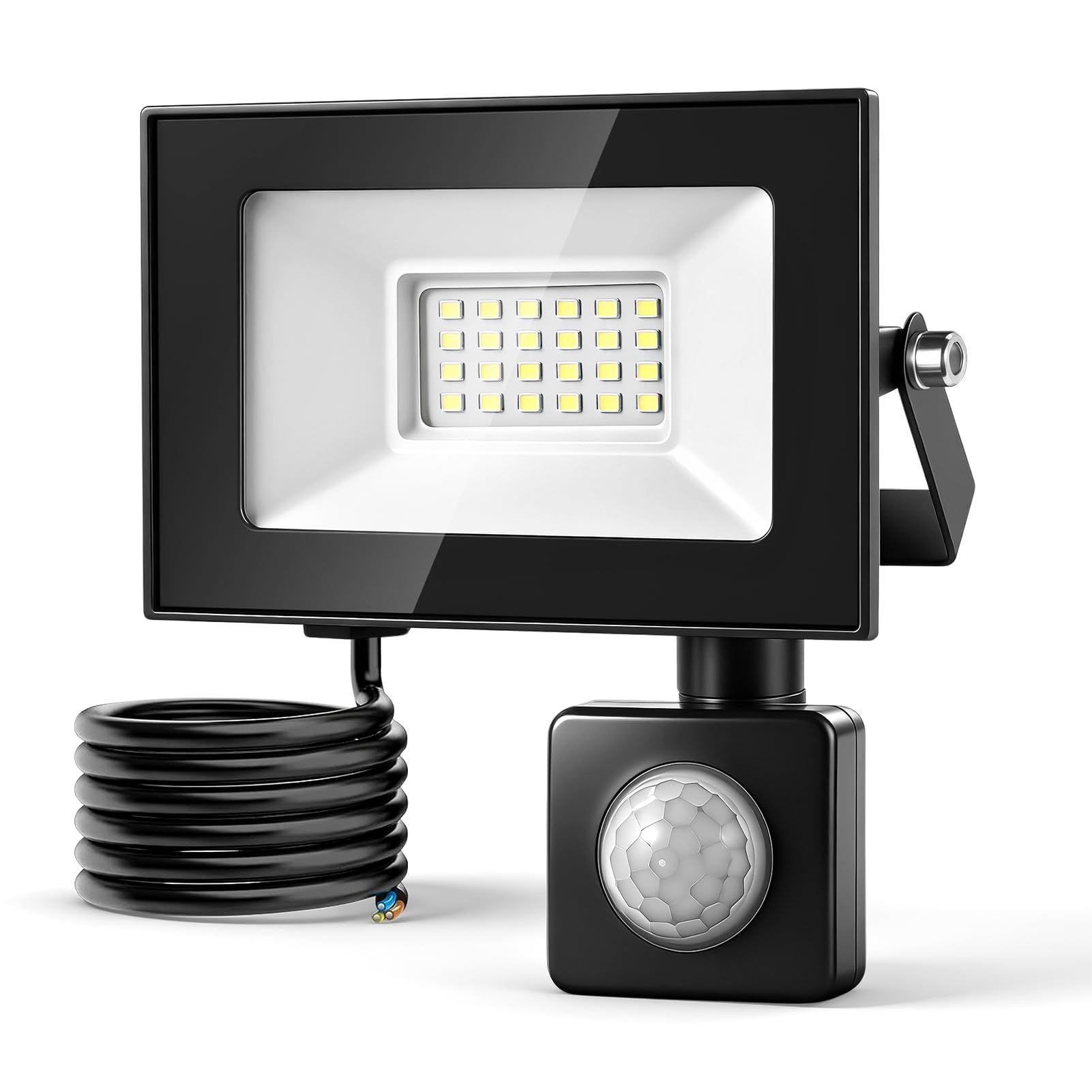 Bellanny Security Lights Outdoor Motion Sensor, 20W 2000LM PIR Flood Light, IP66 Waterproof Outside Lights with Sensor | 6500K Cool White Floodlight Wall Light Mains Powered for Garden Backyard Garage