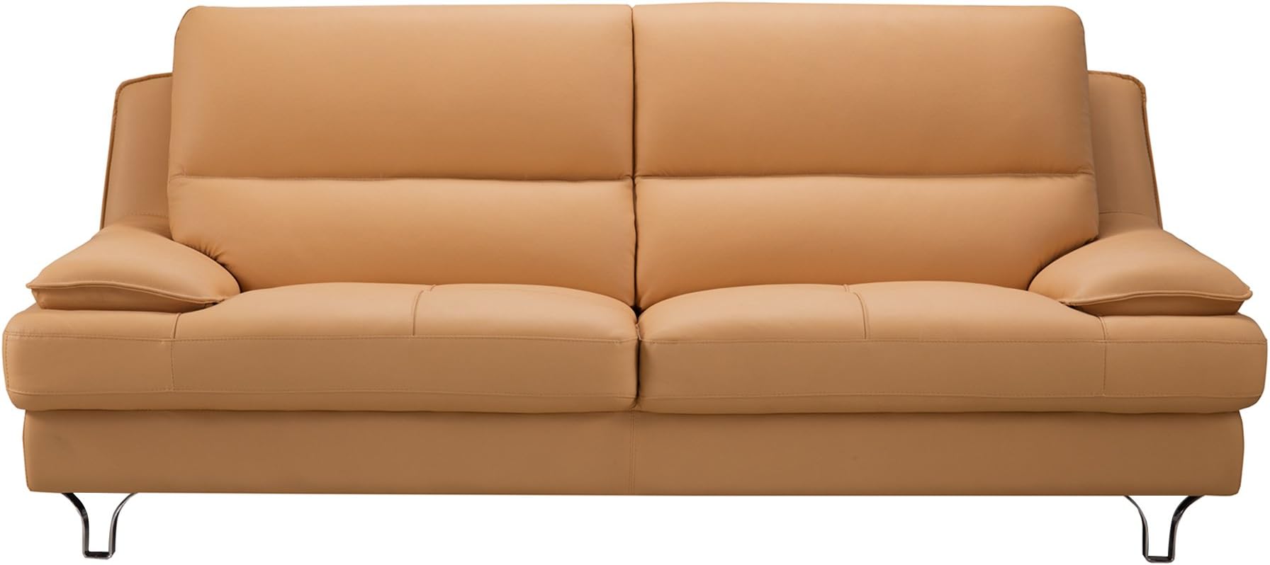 American Eagle Furniture Harrison Mid Century Modern Leather Upholstered Living Room Sofa, Butter