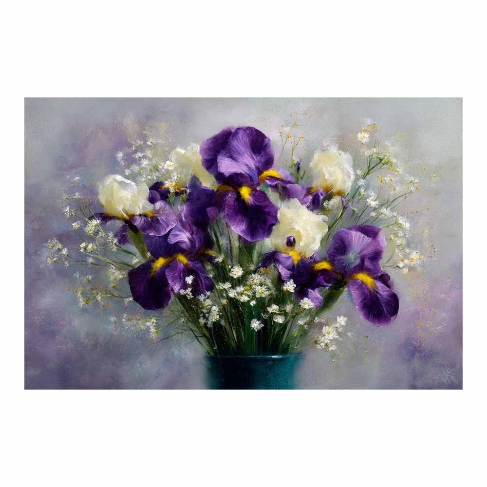 Xeniou Multicolor Flowers Wall Art Irises Flower Still Lifes Print Canvas Wall Art, For Living Room Bedroom Home Wall Decoration(Multicolor)-80X120cm Unframed