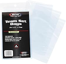 BCW Resealable Team Set Bags – 100 Count | Holds 35 Loose Cards or 5 Standard 35pt Toploaders | Fits Magnetics up to 108pt | Acid-Free Team Bags for Trading Cards & Shipping