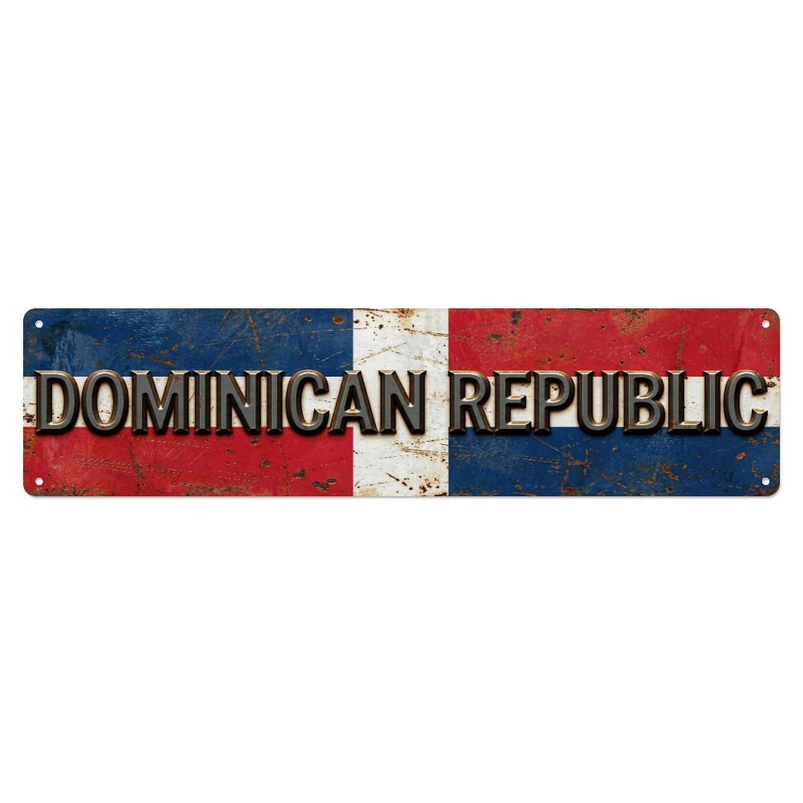 Fqcyn Style Metal Tin Sign Vintage Dominican Republic Flag Pattern