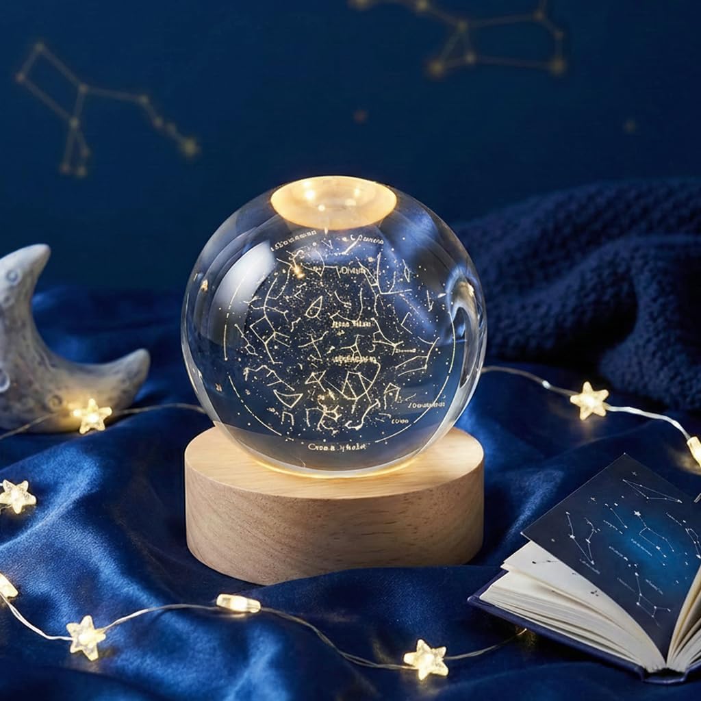 Personalized Star Map Crystal Ball – Custom Name & Date Night Sky, 3D Laser Engraved Constellation Globe with LED Base, Unique Anniversary, Birthday & Valentine’s Gift