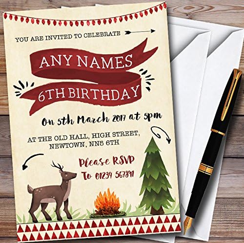 Deer & Campfire Camping Personalized Childrens Party Invitations