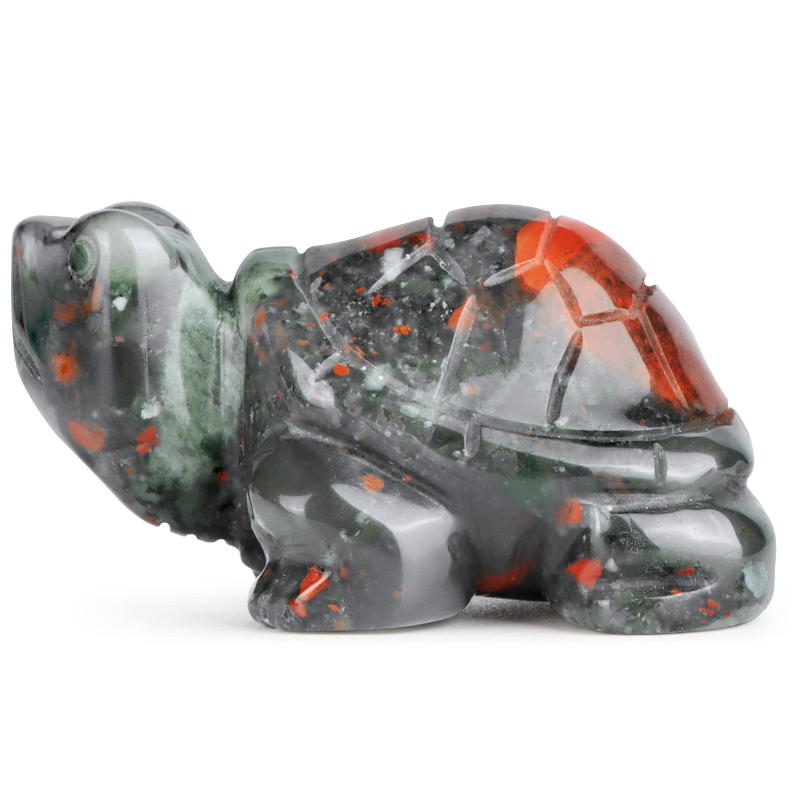 Crystal Turtle Figurines 2" Africa Blood Stone Healing Pocket Gemstone Sculpture Hand Carved Tortoise Statue for Home Office Decor, Paperweight