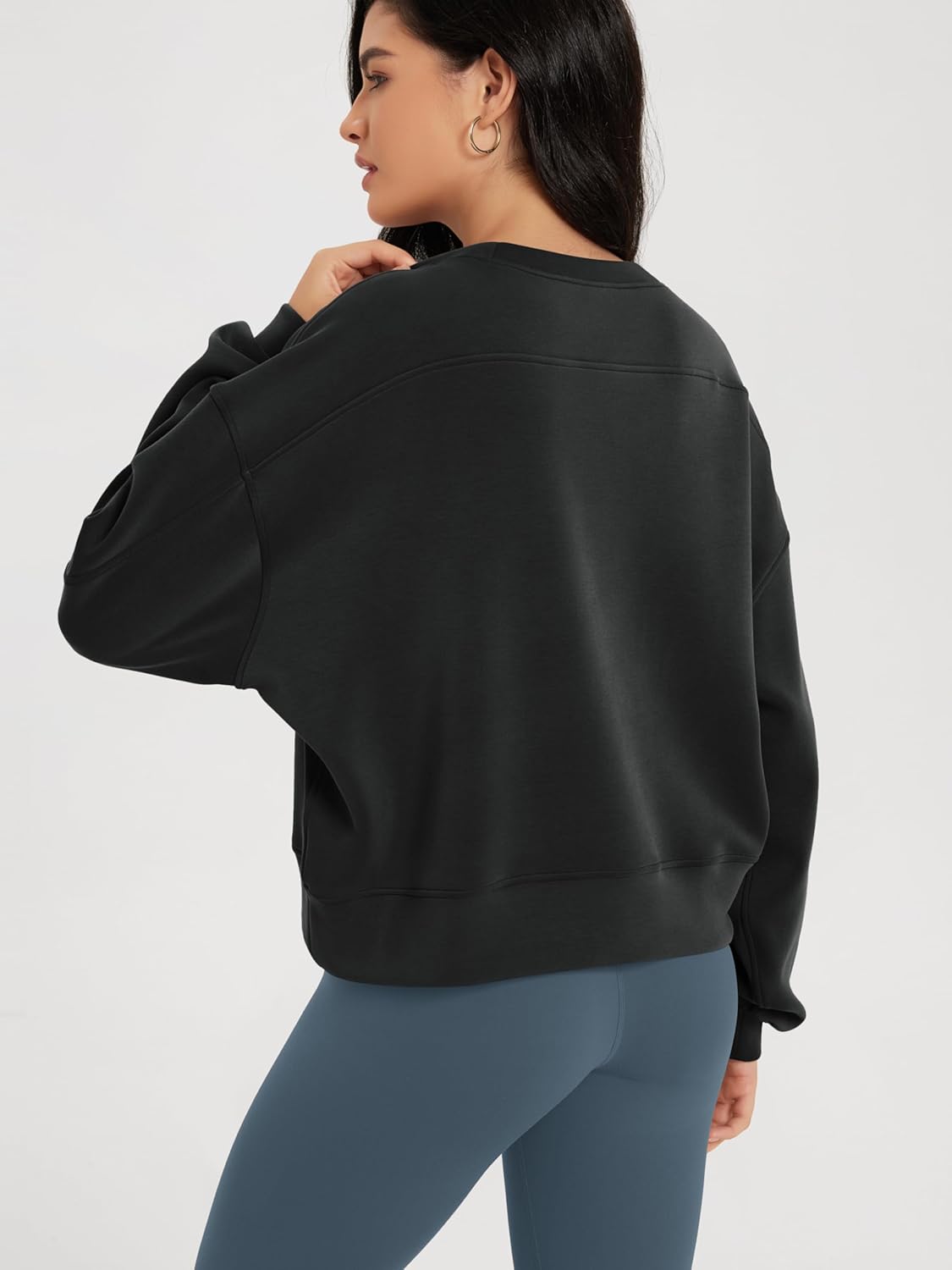 ODODOS Modal Soft Long Sleeve Cropped Sweatshirts for Women Oversized Crew Neck Pullover Crop Top - Image 4