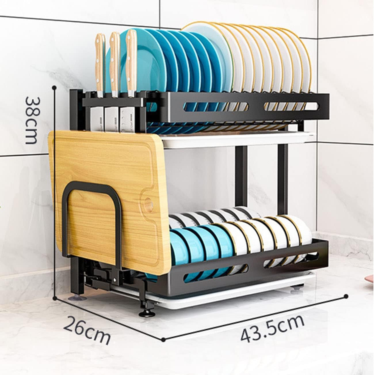 Escurridor de Platos Acero Inoxidable Pared con Bandeja Drenaje,Estante Cocina Plegable y(tamaño: 2 Niveles)