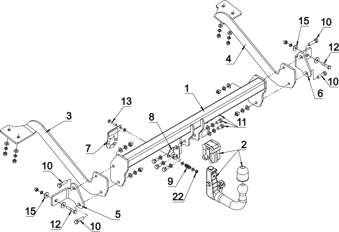 Gancio di traino completo estraibile verticale compatibile con Peugeot Partner III L2 dal 03.2018 + universale kit elettrico 13 poli
