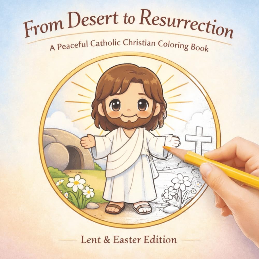 Lent Easter Colouring Book: From Desert to Resurrection (for Kids Age 4-8) (A Peaceful Catholic Christian Coloring Book)